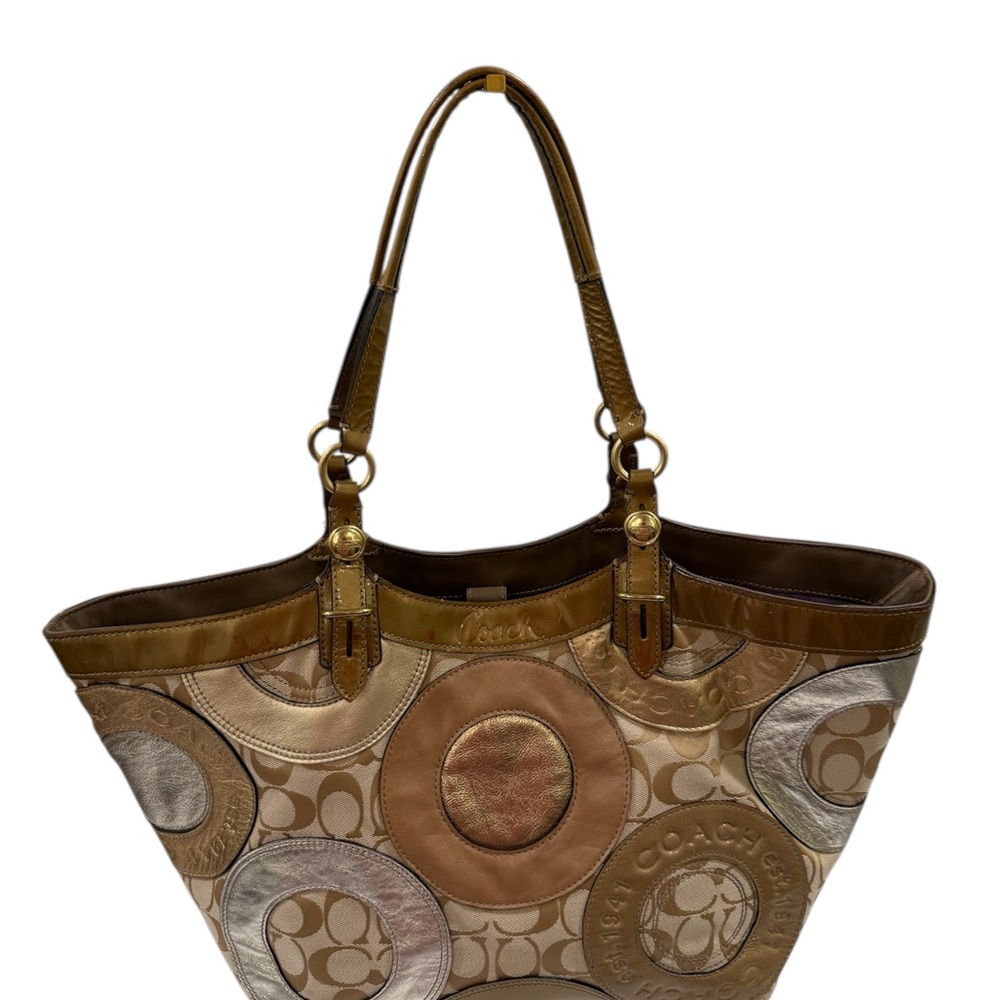 Y2K Coach Gold Leather Embossed Patchwork Tote